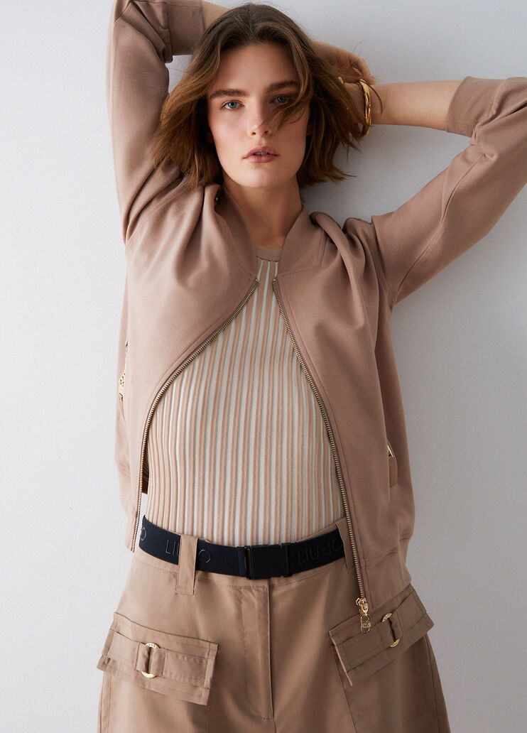 Sweatshirt with zip and chain details beige Liu Jo - medium