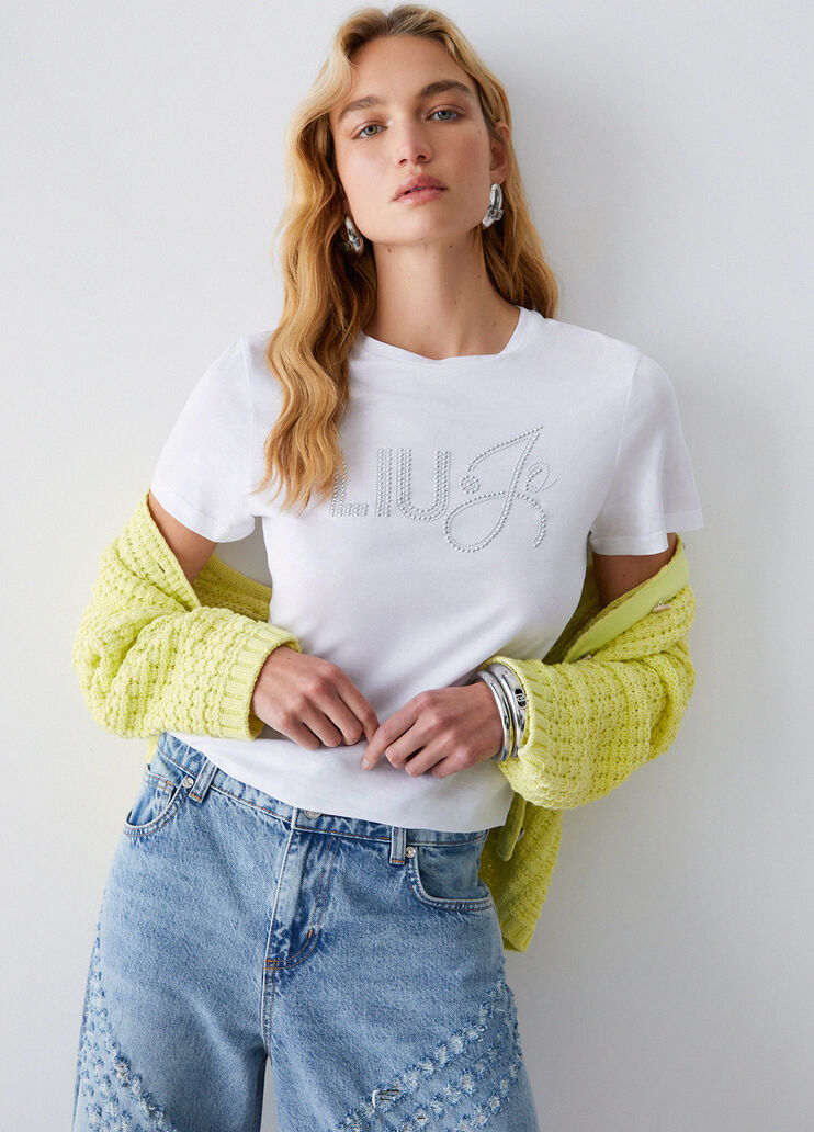 T-Shirt mit Applikationen Wei&szlig; Liu Jo - medium