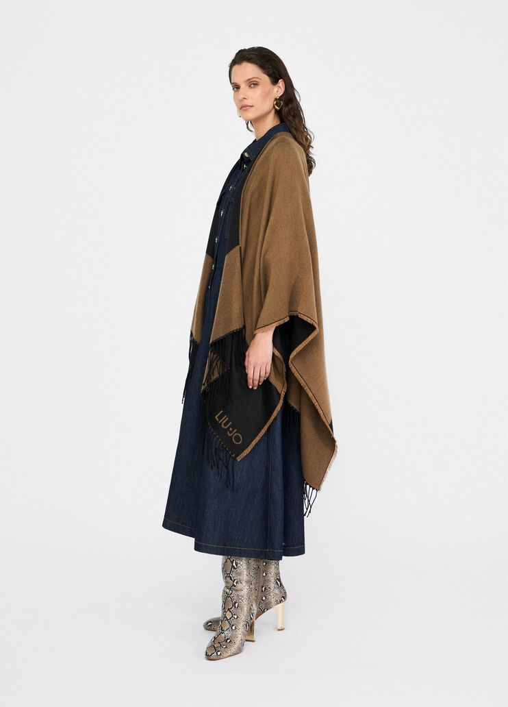 Poncho mit Logo und Fransen Camel Liu Jo - large image number 3 Poncho mit Logo und Fransen Camel Liu Jo - large image number 3