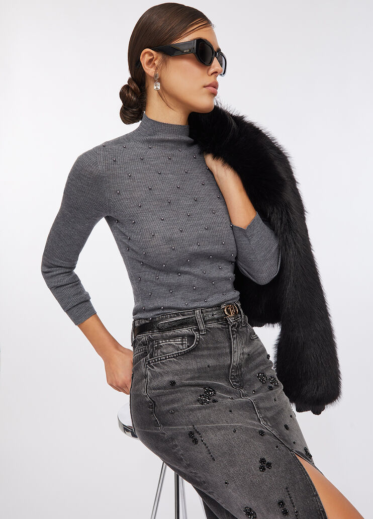 Pull 100 % laine avec applications gris Liu Jo - medium