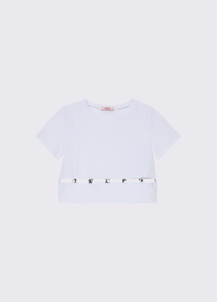 T-Shirt mit eingefassten Schmucksteinen Wei&szlig; Liu Jo - medium