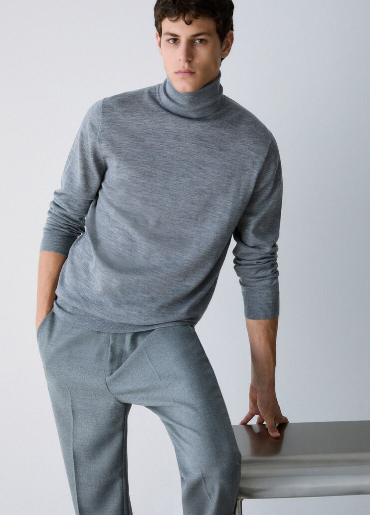 Pull col roul&eacute; en laine m&eacute;rinos gris chin&eacute; Liu Jo - medium