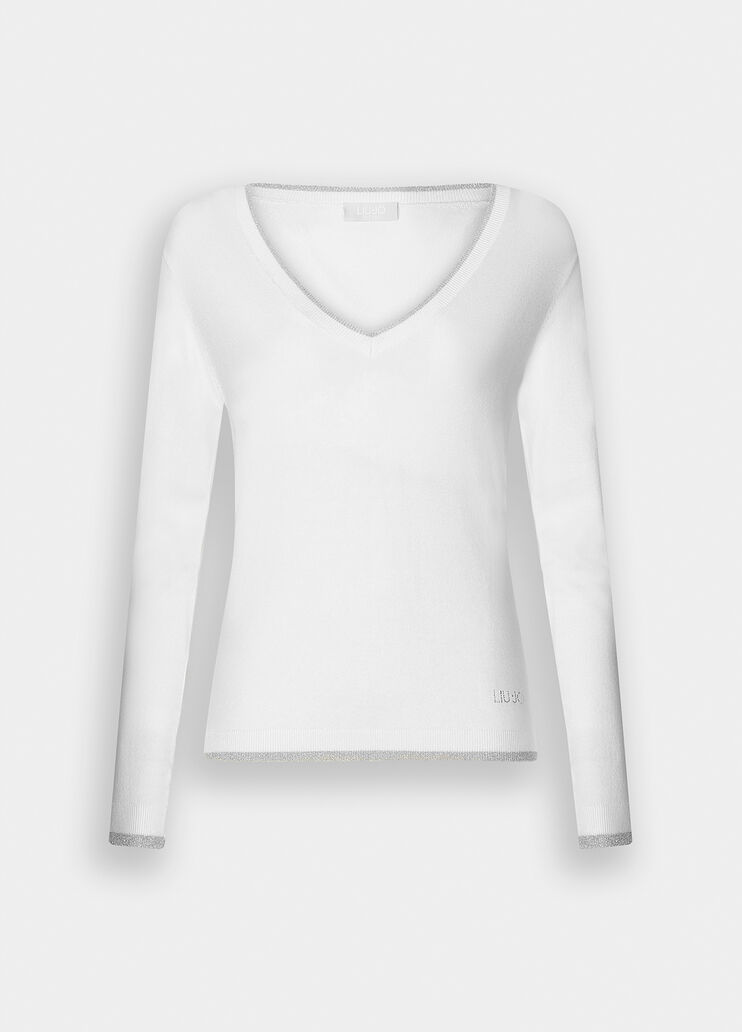 Pull à encolure en V blanc laine Liu Jo - large image number 6