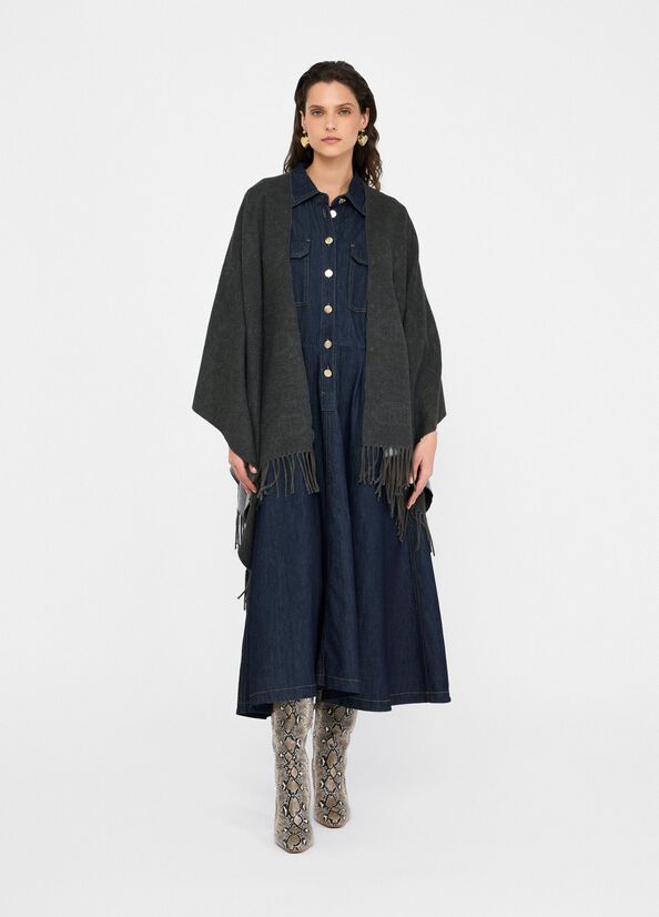Poncho with logo and fringes grey Liu Jo - large image number 0