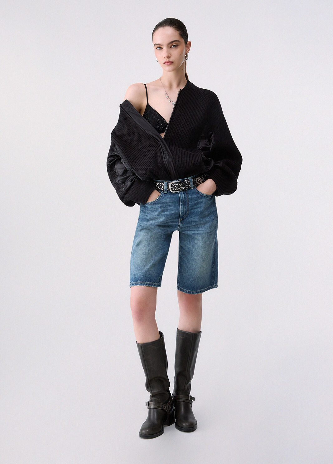 Knit Bomber with Nylon Inserts black Liu Jo - large image number 5