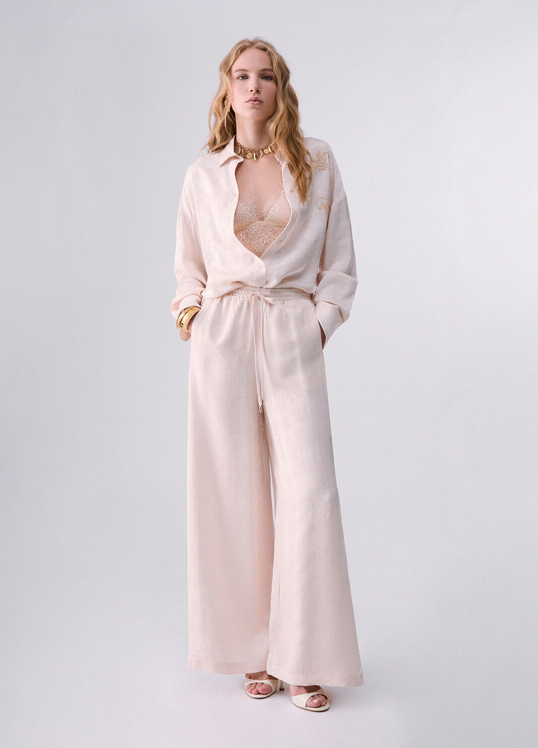 Jacquard Trousers with Valencienne Lace cream Liu Jo - large image number 5