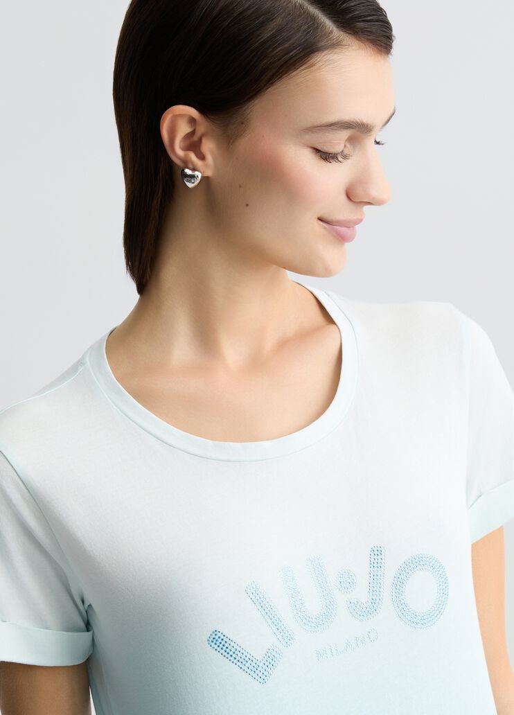 T-shirt with logo and gemstones light blue Liu Jo - large image number 2 T-shirt with logo and gemstones light blue Liu Jo - large image number 2
