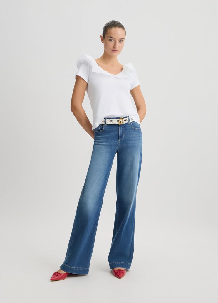 Cotton T-shirt with ruches white Liu Jo - large image number 5 Cotton T-shirt with ruches white Liu Jo - large image number 5