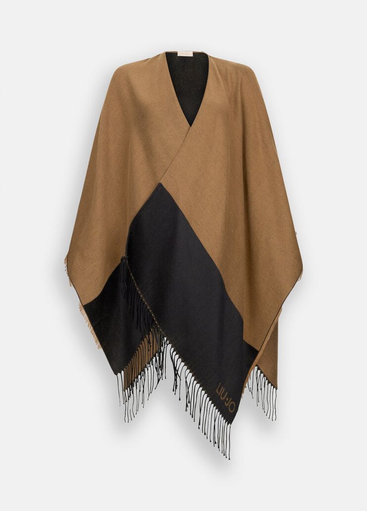 Poncho with logo and fringes camel Liu Jo - large image number 6