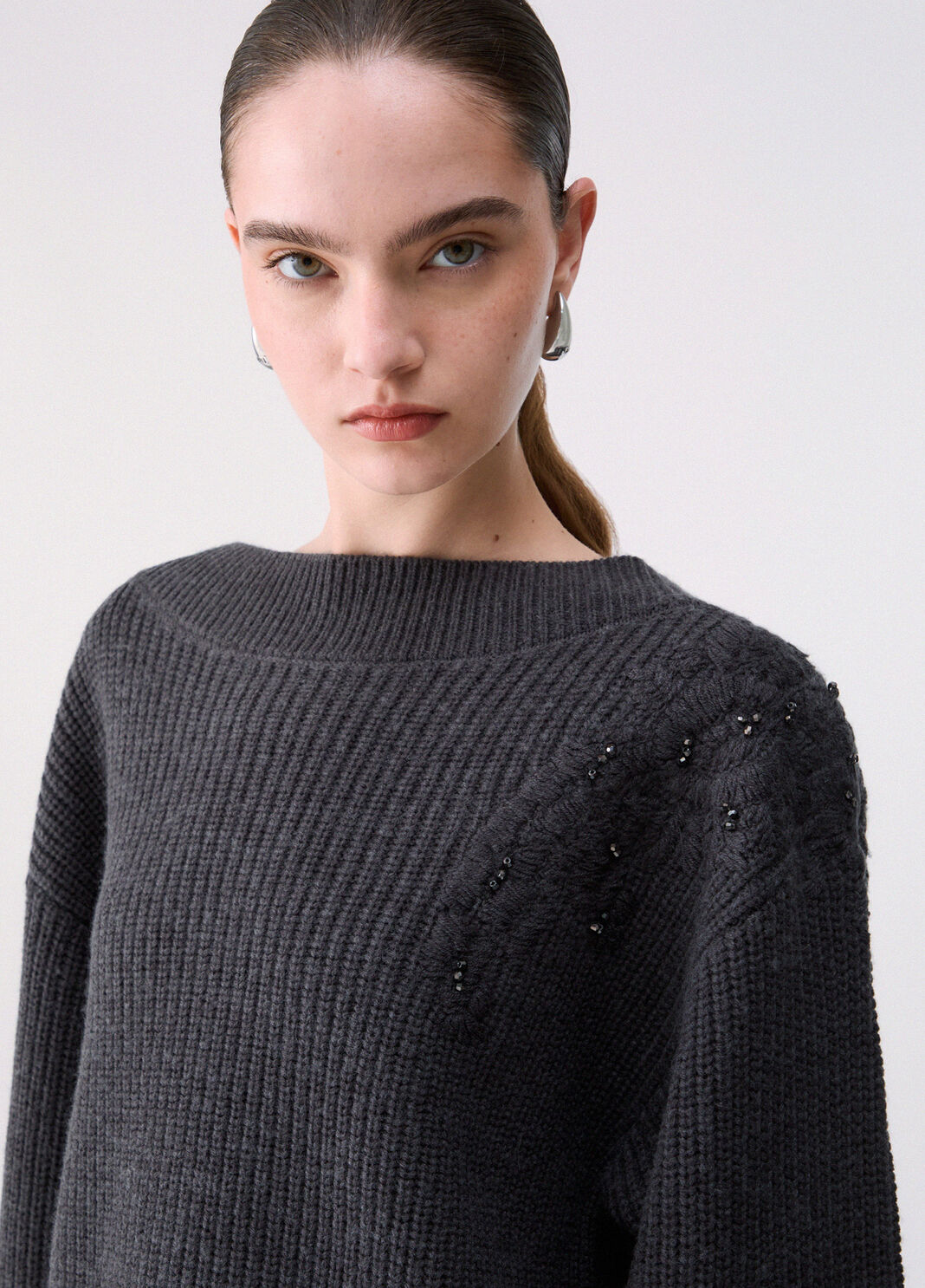 Knit in wool with embroidery anthracite m&eacute;lange Liu Jo - large image number 4