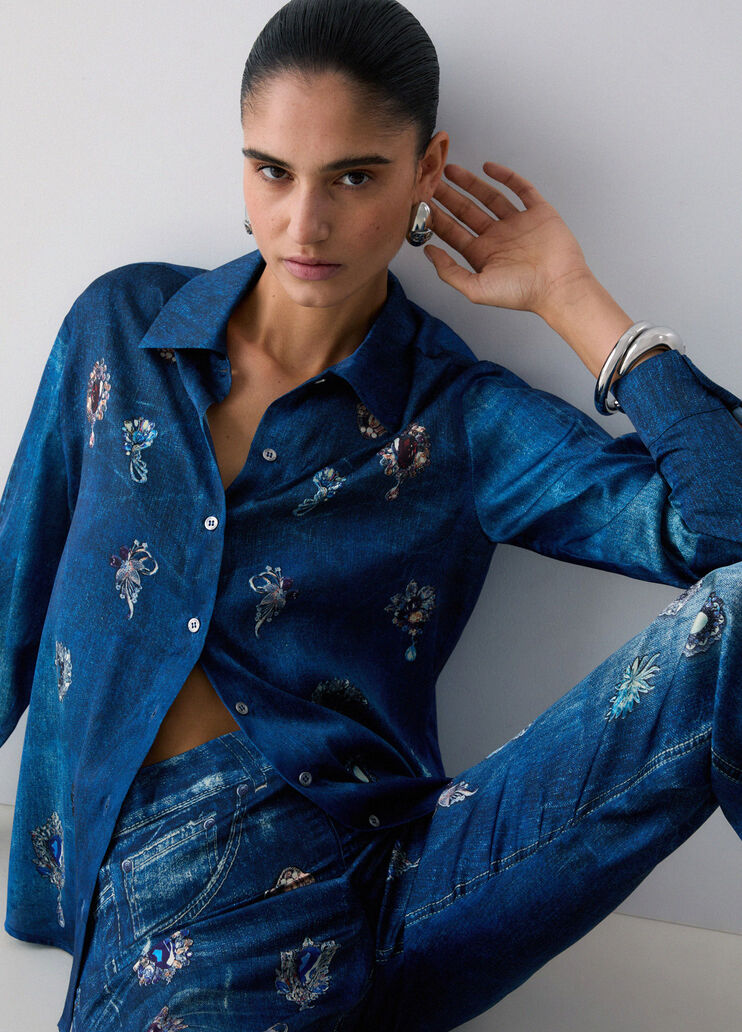 Camisa con estampado digital denim azul Liu Jo - medium
