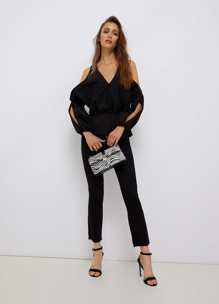 Cropped jeans with frayed edges black denim Liu Jo - large image number 3