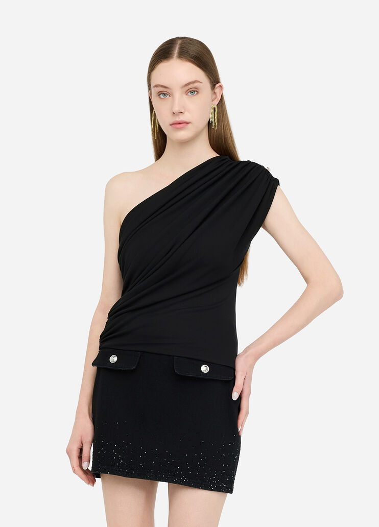 One-shoulder top with bejewelled button black Liu Jo - medium One-shoulder top with bejewelled button black Liu Jo - medium