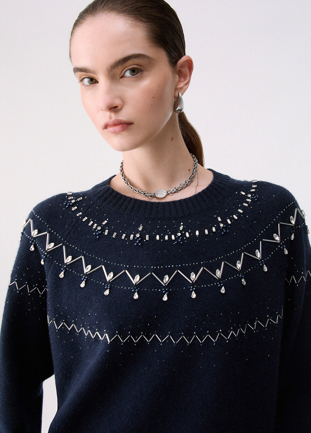 Wool sweater with jewel embroidery dark blue Liu Jo - large image number 4