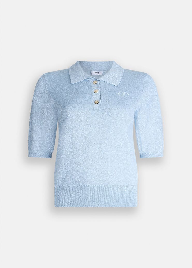 Lurex® knit polo-shirt emerald blue Liu Jo - large image number 6
