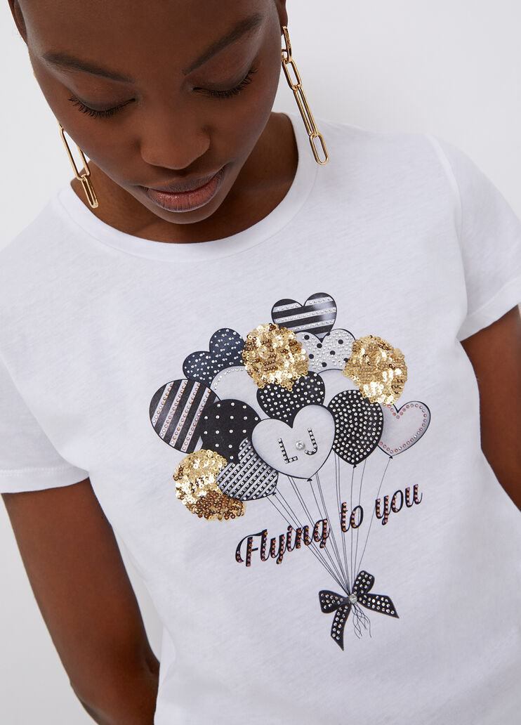 T-shirt with print and appliqu&eacute;s white/balloon Liu Jo - large image number 1