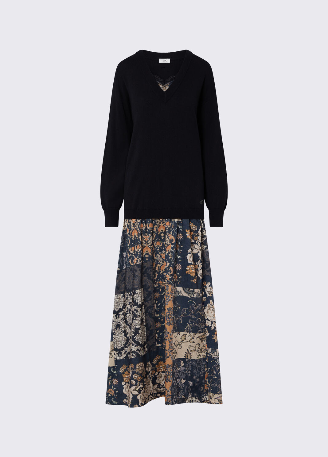 Long wool blend dress black/beige Liu Jo - large image number 6