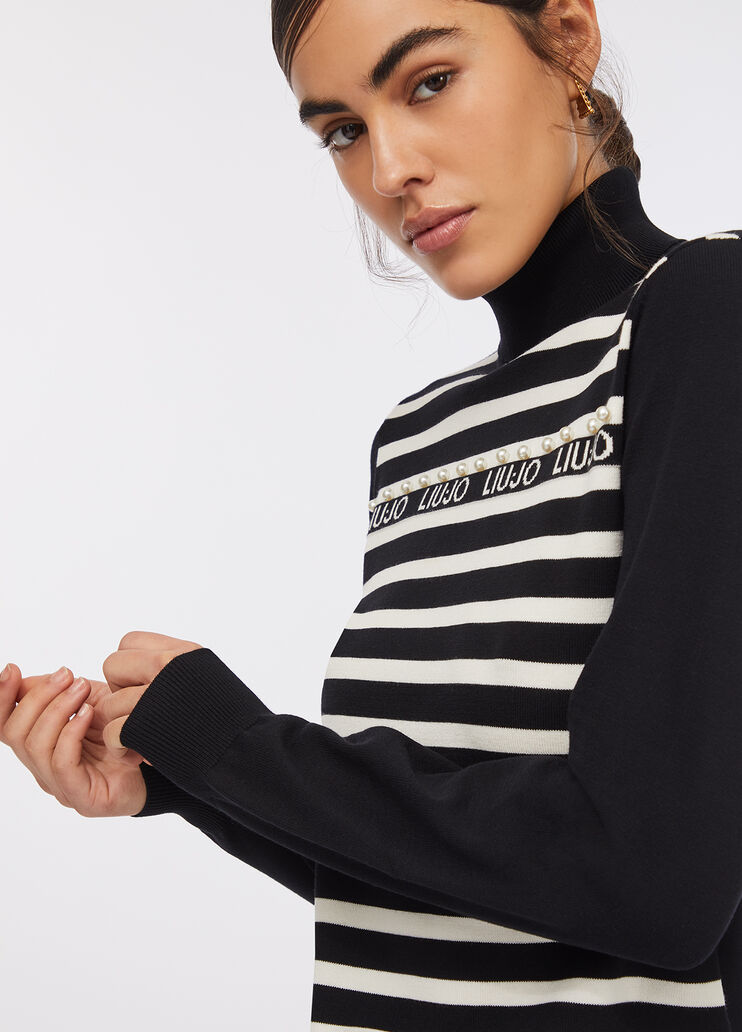 Jersey de cuello alto a rayas negro Liu Jo - large image number 4