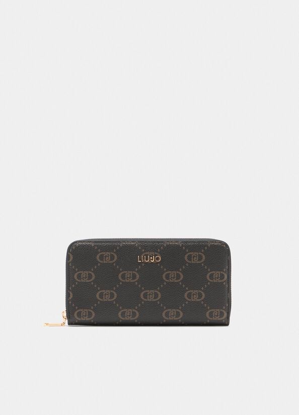 Large zip-around wallet with logo black Liu Jo - large image number 0