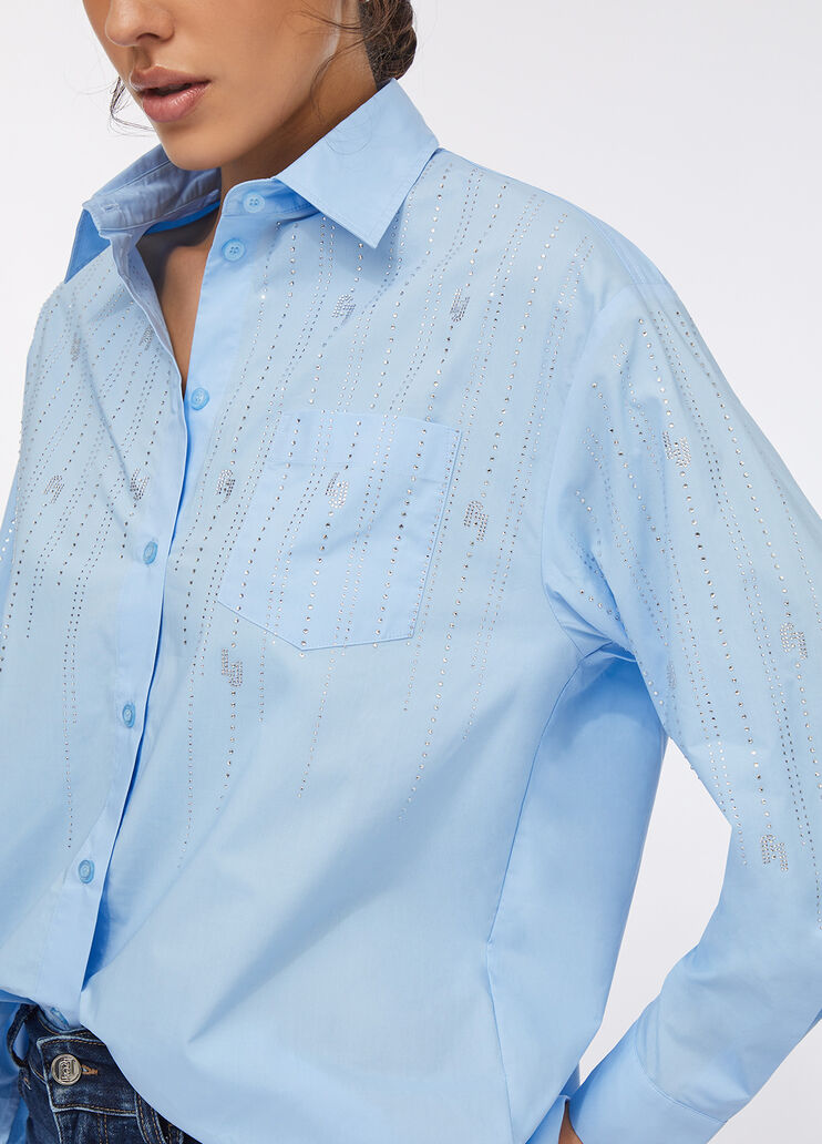 Cotton shirt with rhinestones light blue Liu Jo - medium
