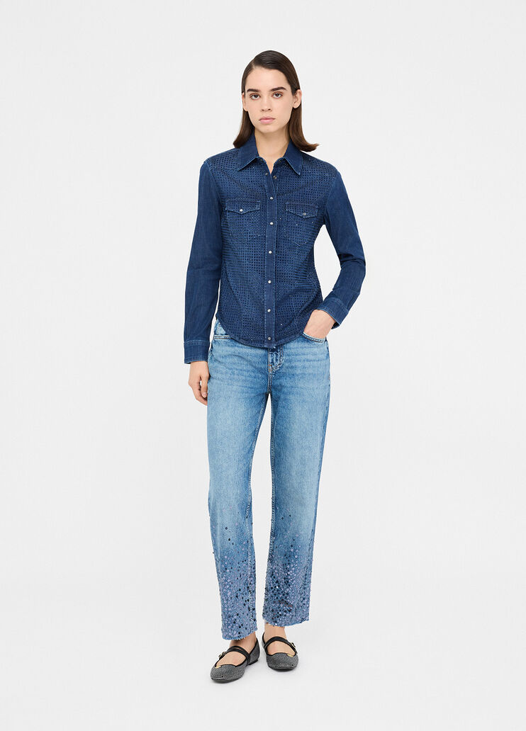 Gerade geschnittene Jeans mit Pailletten Denimblau Liu Jo - medium