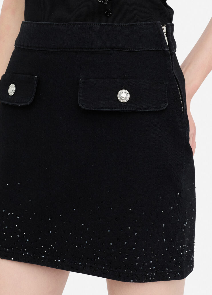 Minirock aus Denim mit Strass Denim-Schwarz Liu Jo - large image number 2 Minirock aus Denim mit Strass Denim-Schwarz Liu Jo - large image number 2