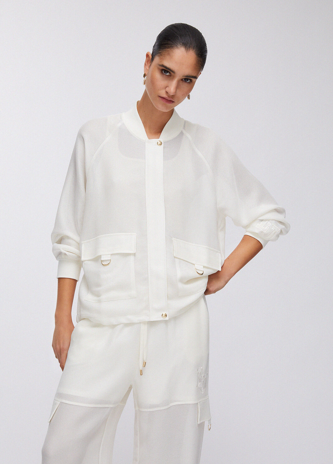 Куртка-бомбер из сетчатой ткани молочно-белый Liu Jo - large image number 0