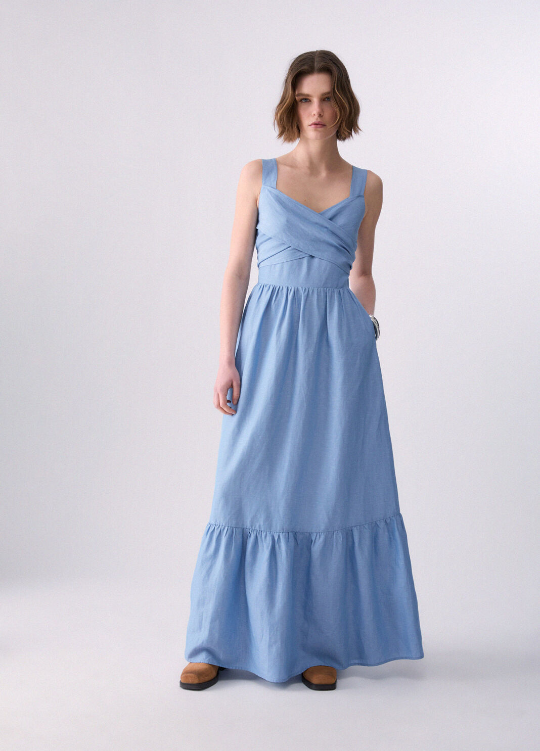 Langes Kleid aus Leinengemisch Hellblau Liu Jo - large image number 0