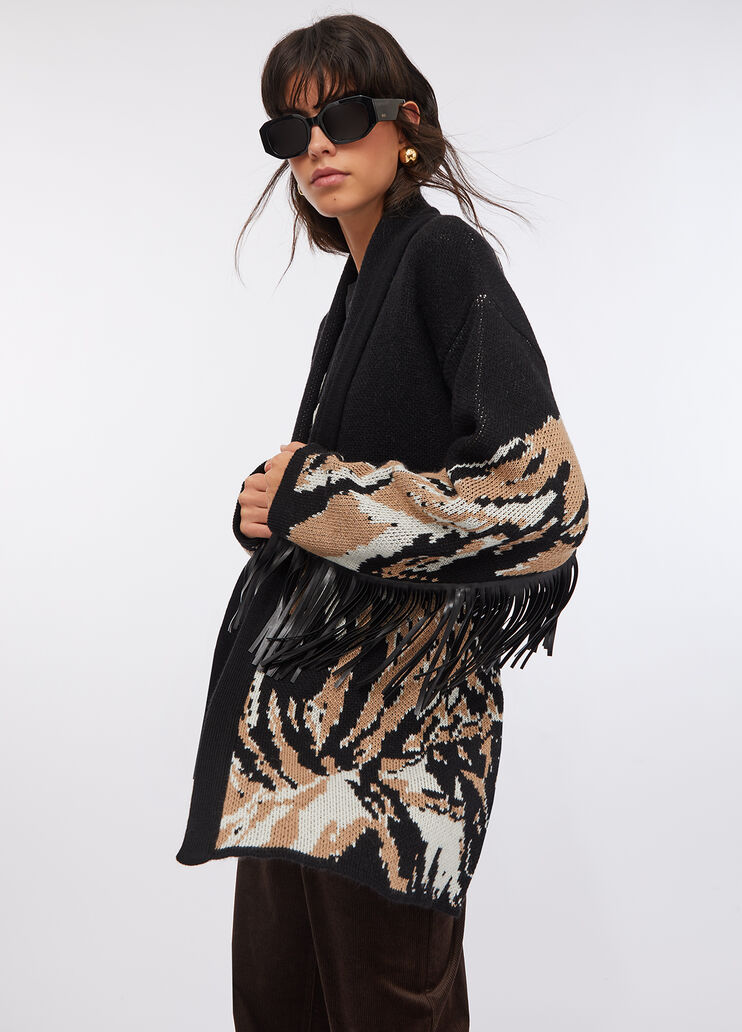 Jacquard cardigan with fringes black Liu Jo - medium