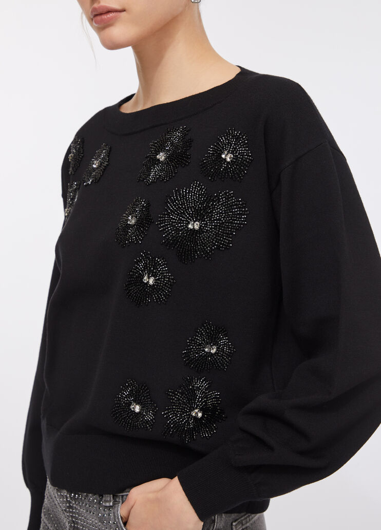 Jumper with gemstones black/floral Liu Jo - large image number 3