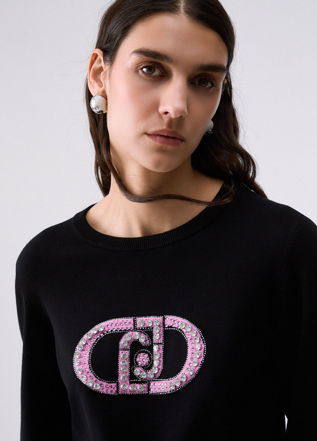 Sweater with monogram logo black/monogram Liu Jo - large image number 4