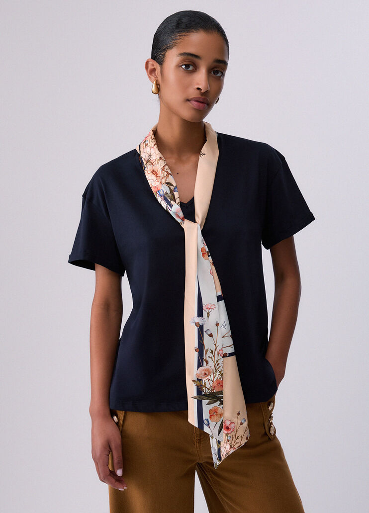 T-Shirt mit Tuch Schwarz/Beige Liu Jo - medium