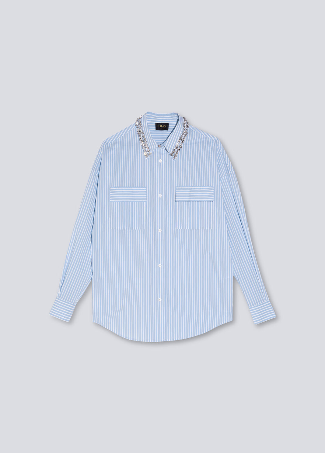 Striped shirt with jewel bezels white/blue Liu Jo - large image number 4