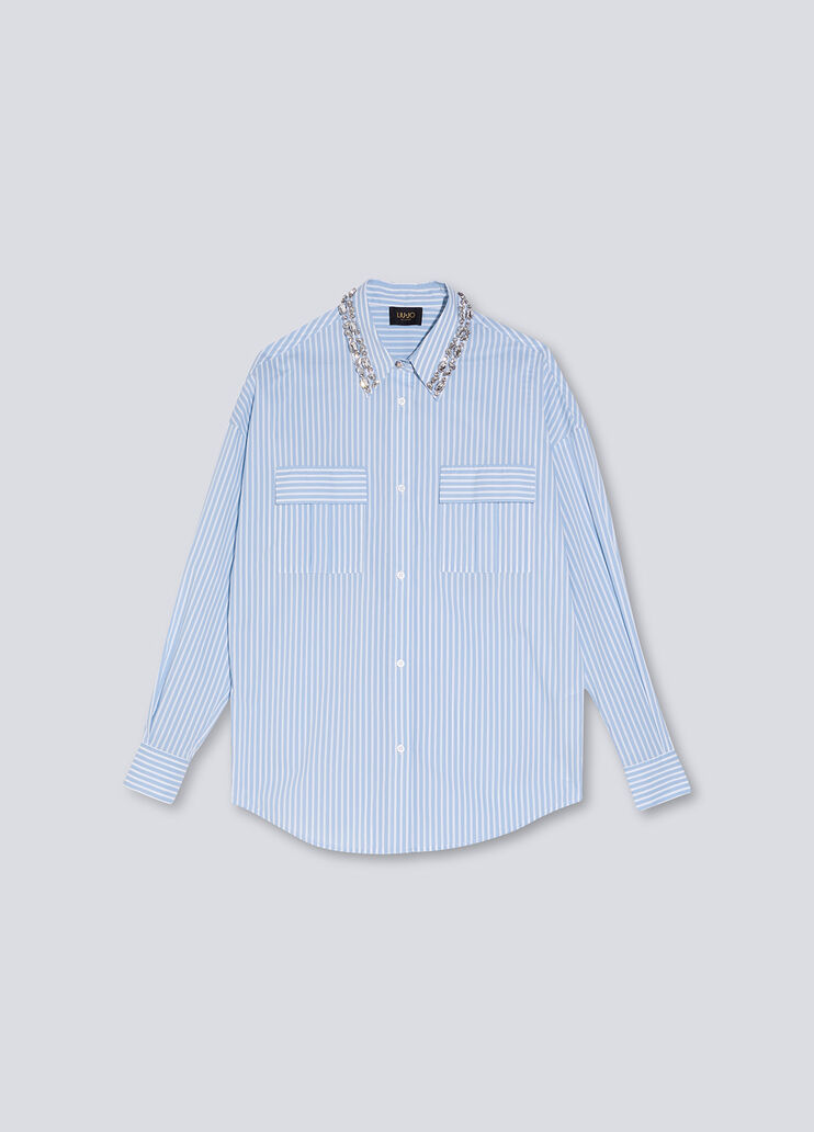 Striped shirt with jewel bezels white/blue Liu Jo - large image number 4 Striped shirt with jewel bezels white/blue Liu Jo - large image number 4