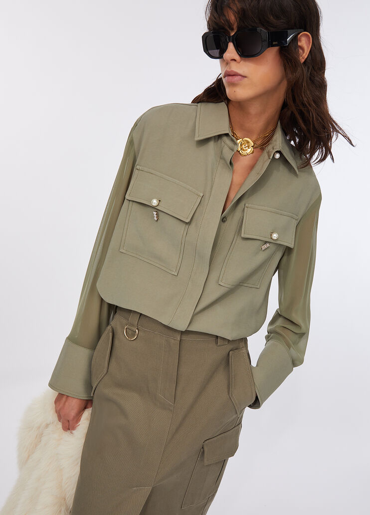 Giacca overshirt in gabardina asparago Liu Jo - medium Giacca overshirt in gabardina asparago Liu Jo - medium