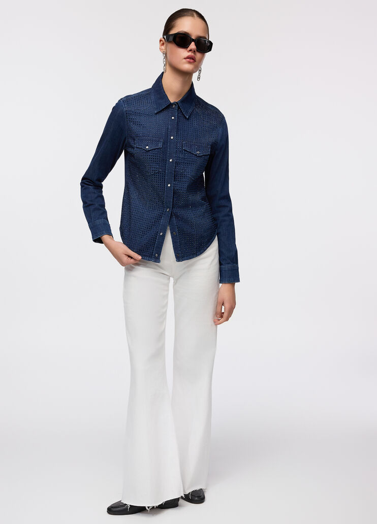 Джинсовая рубашка со стразами синий деним Liu Jo - large image number 3