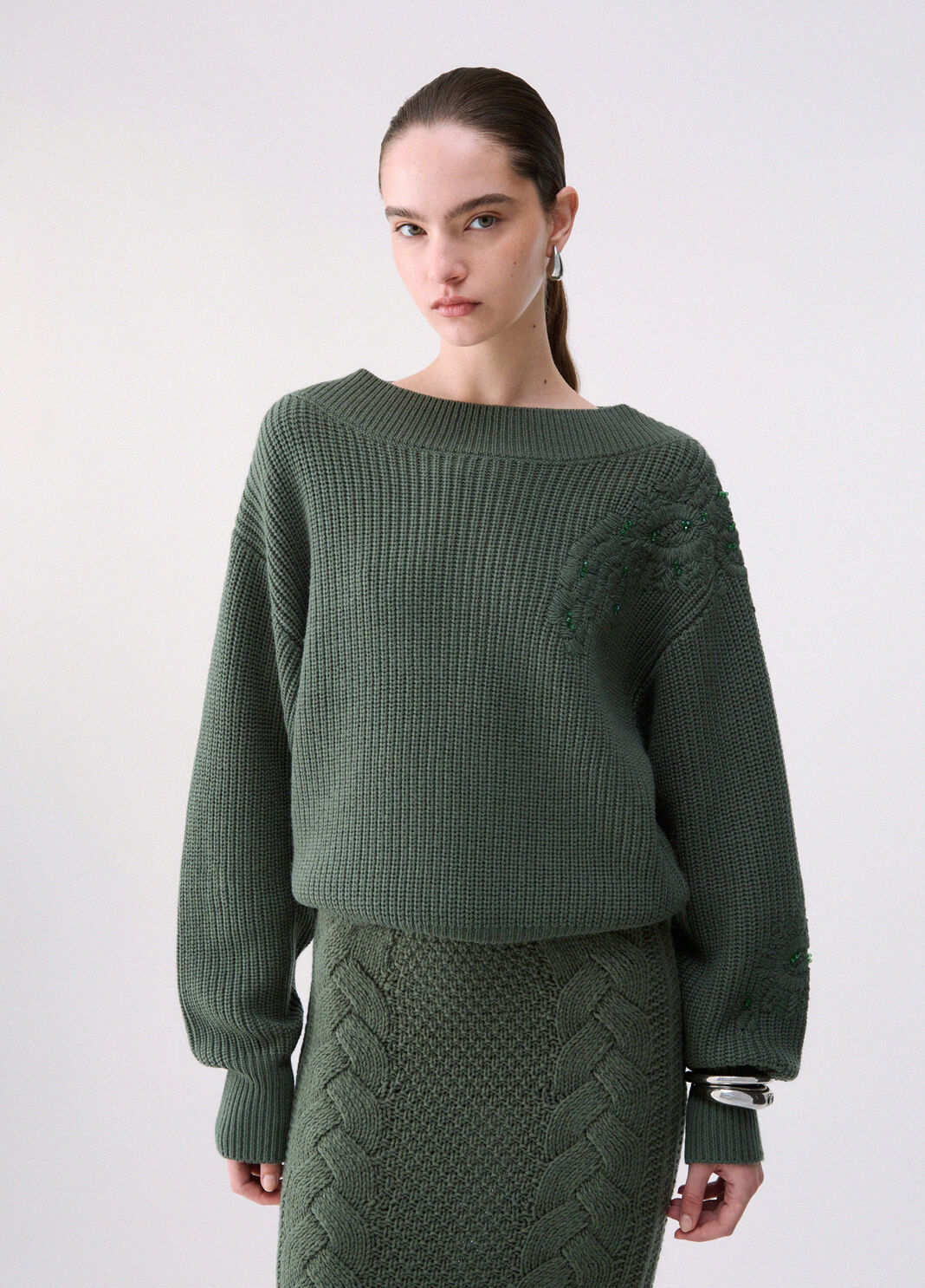 Wool Sweater with Embroidery dark green Liu Jo - large image number 0