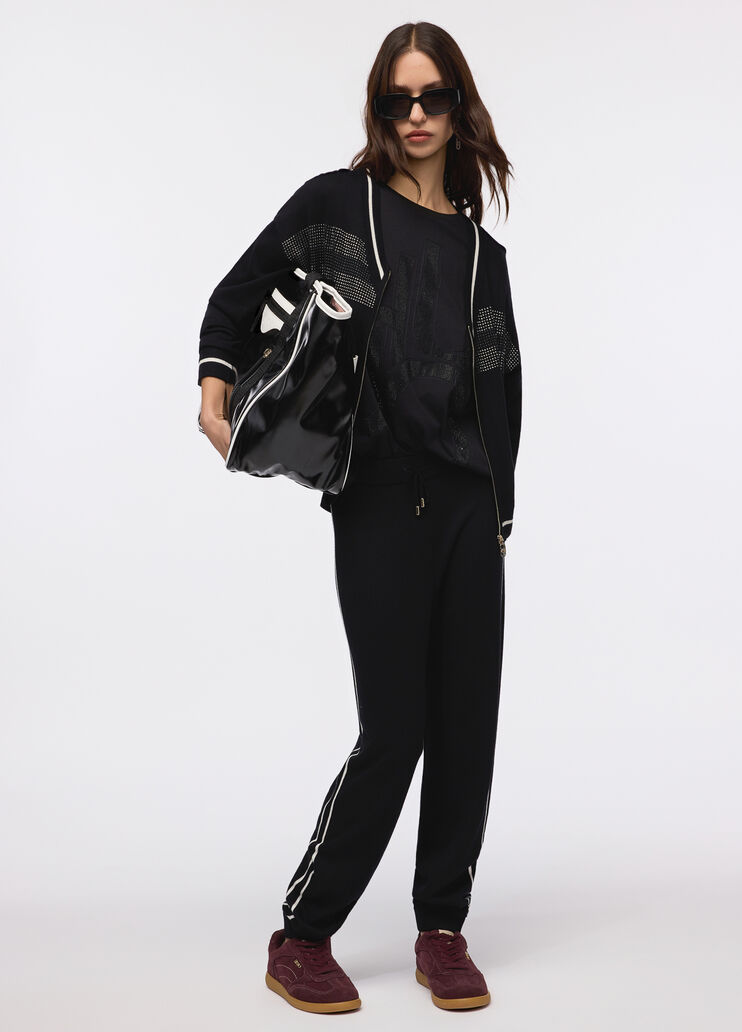 Strickjacke mit Reißverschluss und Strass Schwarz Liu Jo - large image number 3