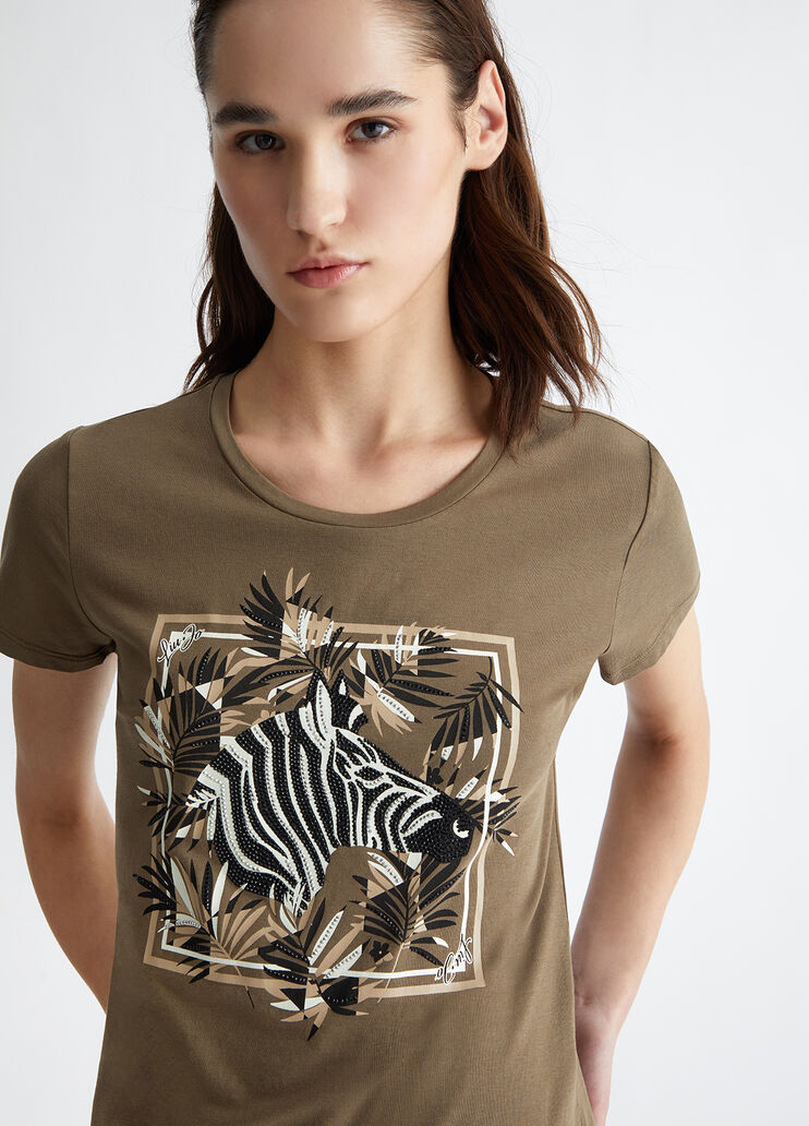 T-shirt with zebra print and gemstones colour zebra print | Liu Jo