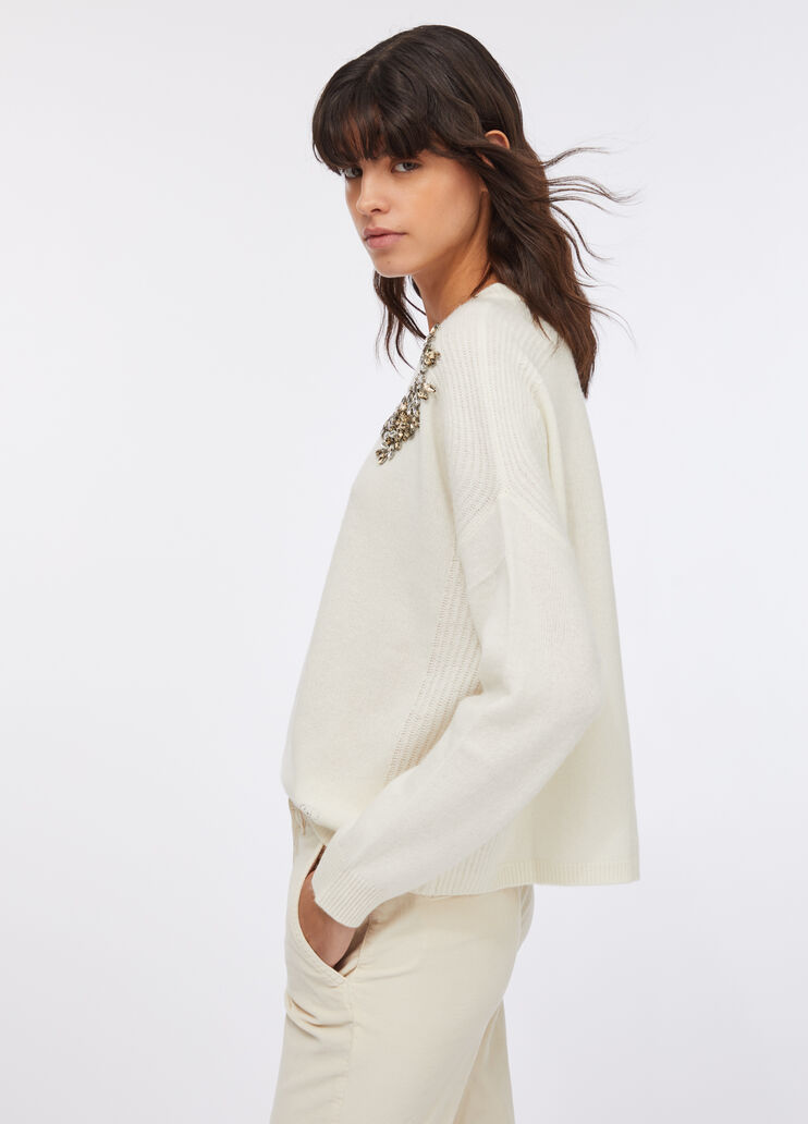 100% wool jumper with bejewelled embroidery white with embroidery Liu Jo - large image number 4