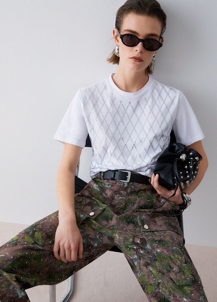 T-Shirt mit eingefassten Schmucksteinen Wei&szlig; Liu Jo - medium