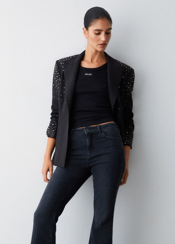 Slim fit blazer with jewel embroidery black Liu Jo - medium