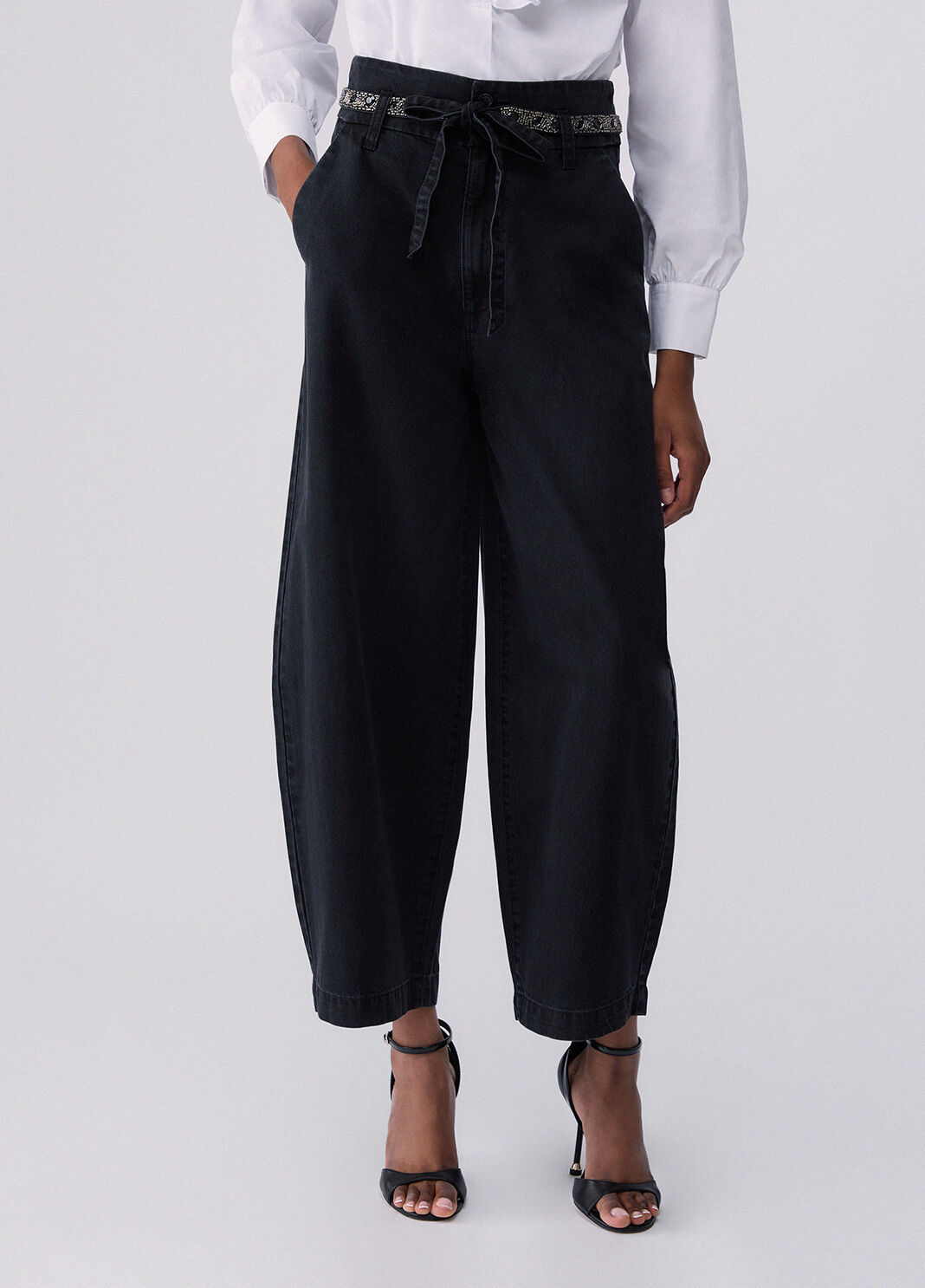 Balloon trousers with embroidered belt black denim Liu Jo - large image number 0