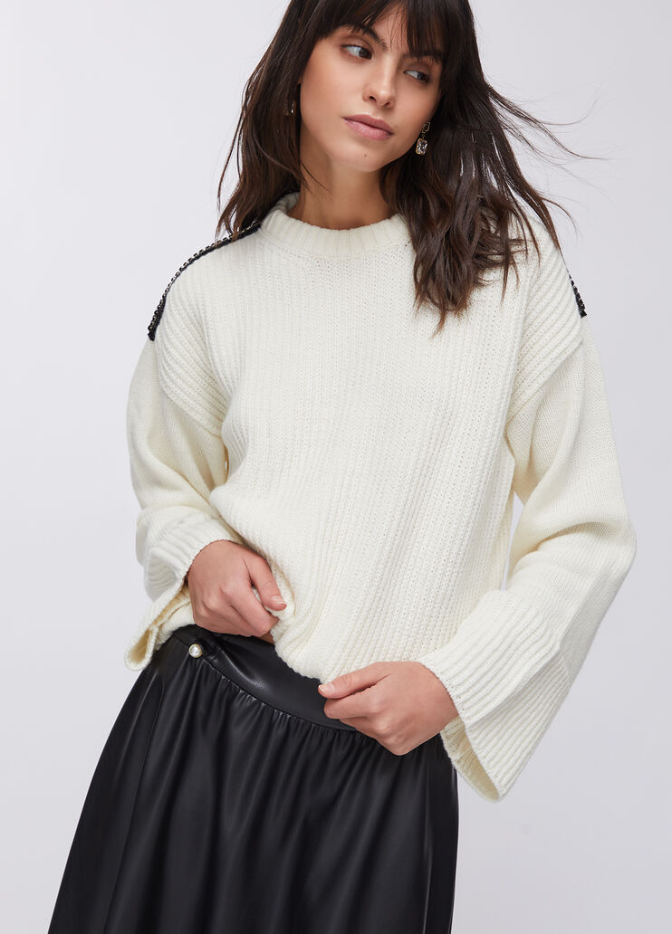 Wool sweater with gemstones cream Liu Jo - medium