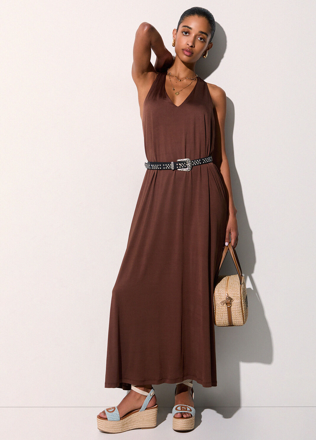 Langes Kleid aus gl&auml;nzendem Jersey Erde Liu Jo - large image number 2