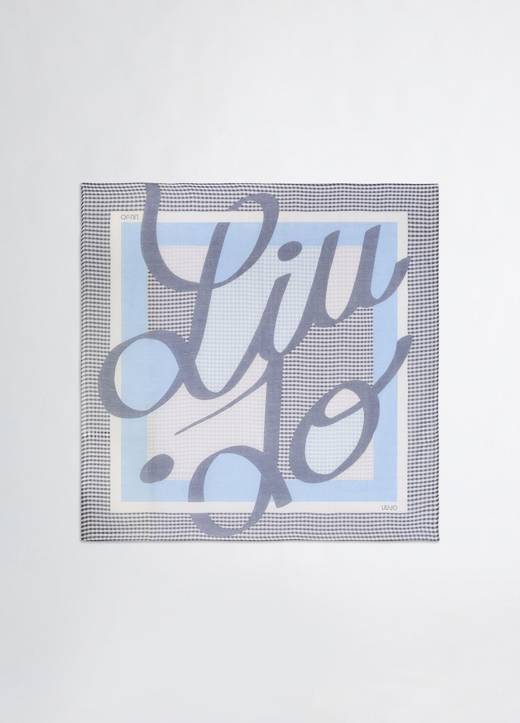 Foulard with chequered print and logo gingham blue Liu Jo - large image number 2
