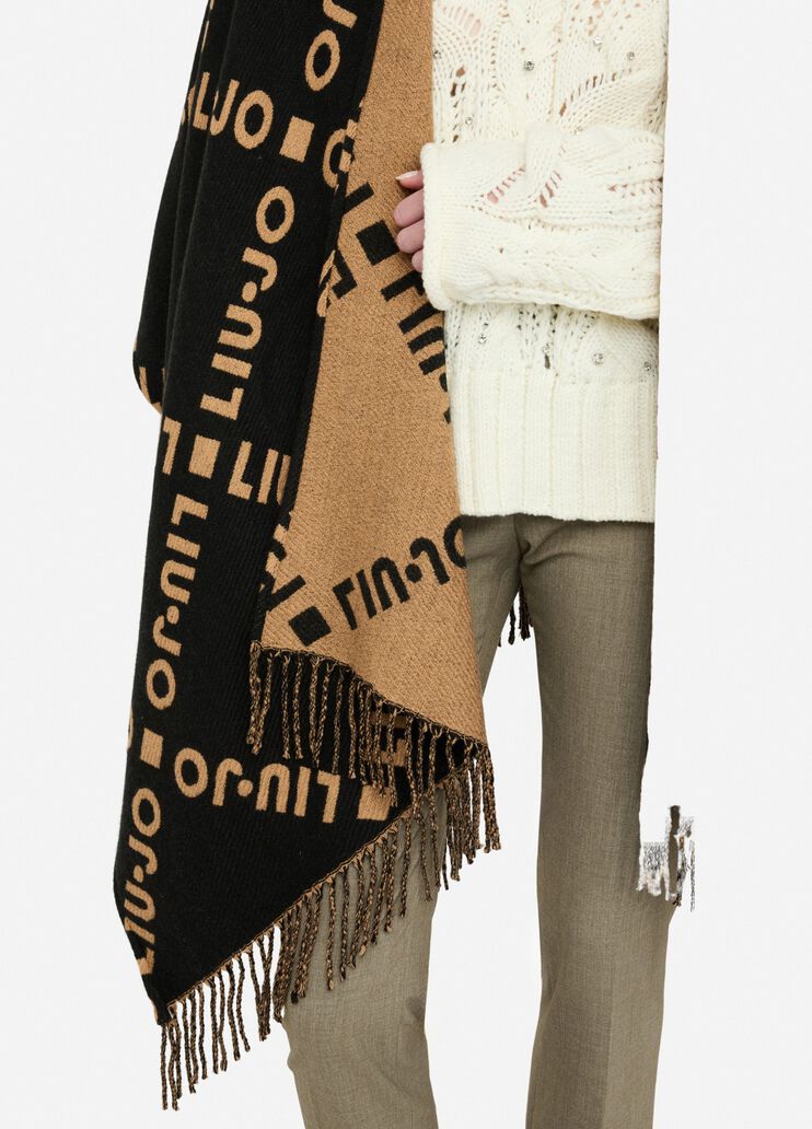 Poncho with logo and fringes black Liu Jo - medium Poncho with logo and fringes black Liu Jo - medium