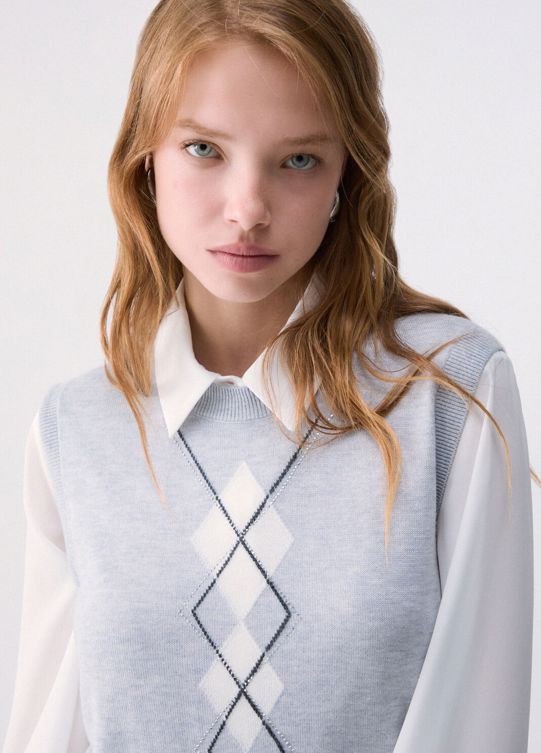 Vest in wool with Argyle grey Liu Jo - large image number 4