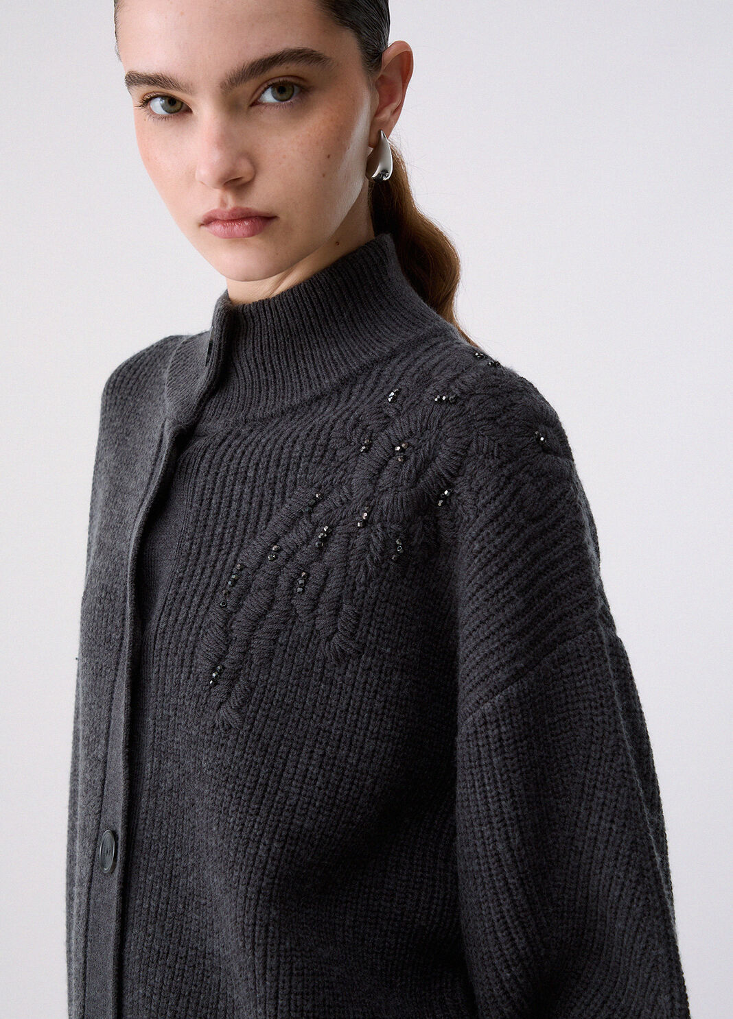 Wollcardigan mit Stickerei Anthrazit meliert Liu Jo - large image number 4