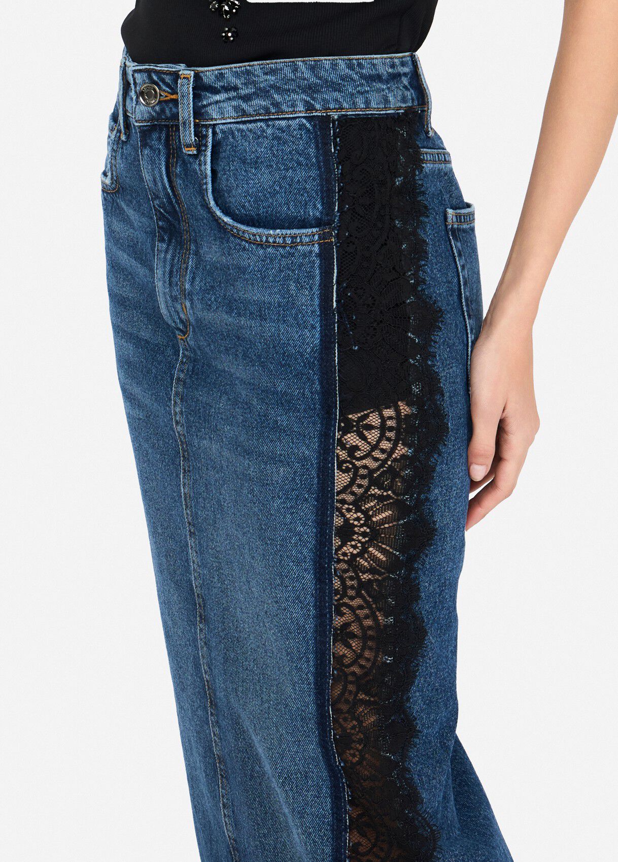 Denim midi skirt with lace colour blue denim | Liu Jo